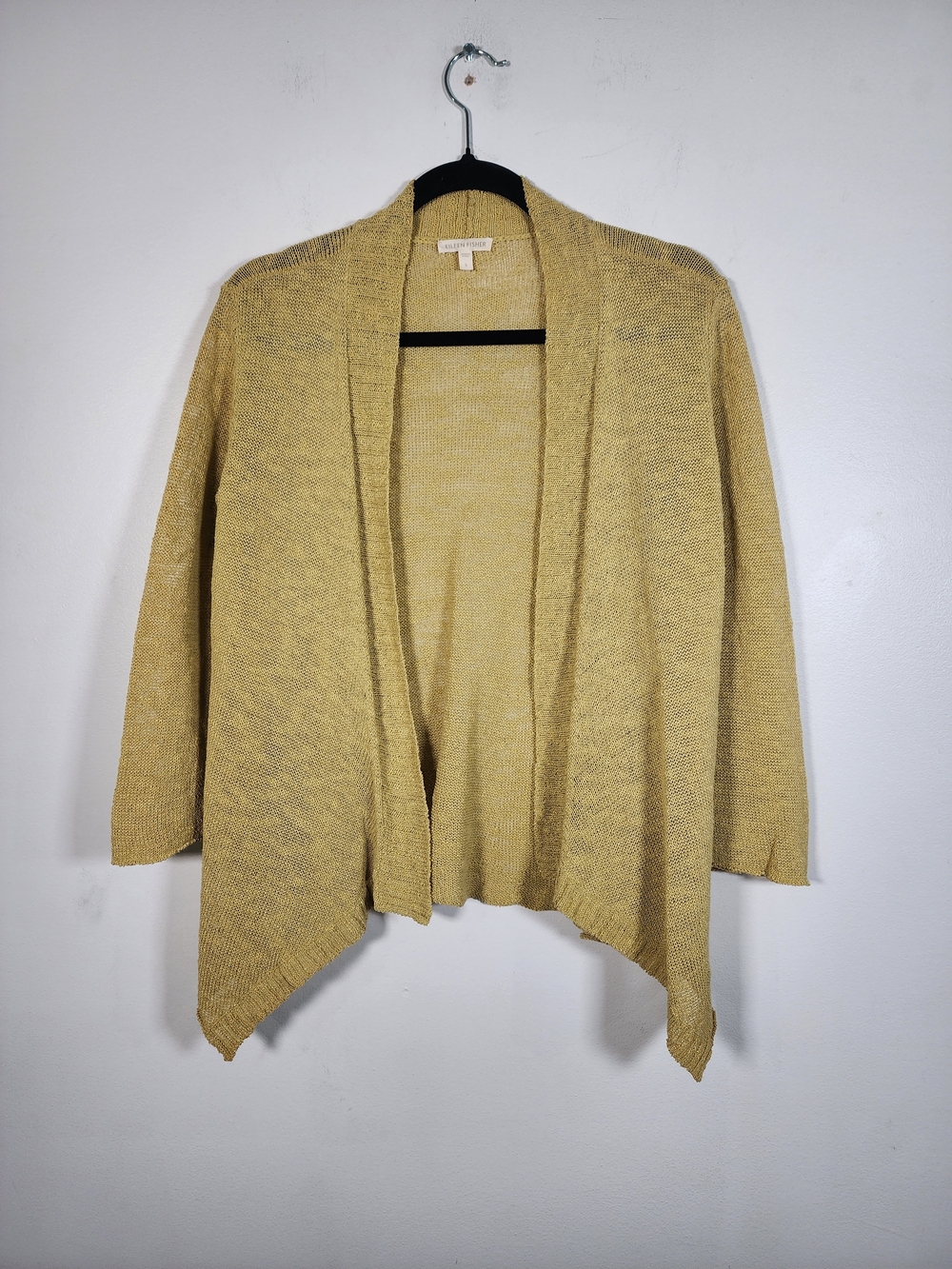 Eileen Fisher Mustard Yellow Linen Knit Open Front Cardigan Sweater - Picture 2 of 6